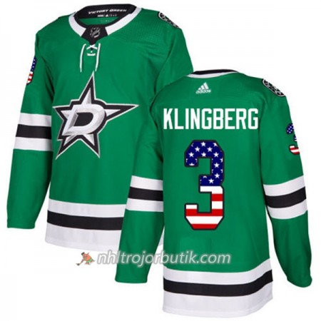 Män Ishockey Dallas Stars Tröja John Klingberg 3 Adidas 2017-2018 Kelly Grön USA Flag Fashion Authentic